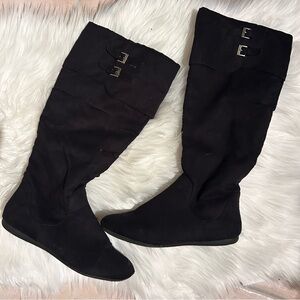 Rampage Foldover Knee High Black Soft Flat Boots